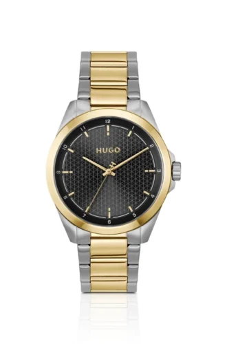 Seam two-tone watch with black textured dial