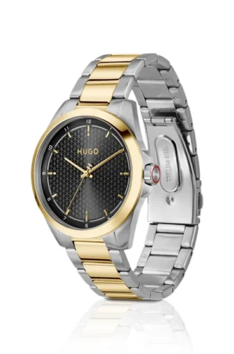 Seam two-tone watch with black textured dial