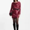 Sequin dress with draped neckline