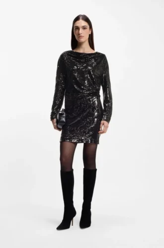 Sequin dress with draped neckline
