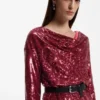 Sequin dress with draped neckline