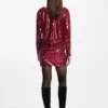 Sequin dress with draped neckline