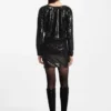 Sequin dress with draped neckline