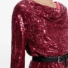 Sequin dress with draped neckline