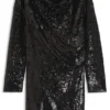 Sequin dress with draped neckline