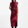 Sequin top with draped funnel neckline