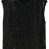 Sequin top with draped funnel neckline