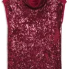 Sequin top with draped funnel neckline
