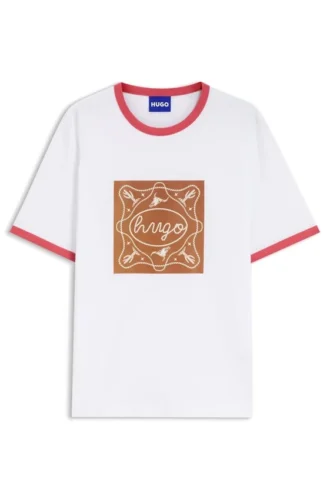 Sharp-fit ringer T-shirt in cotton with graphic print