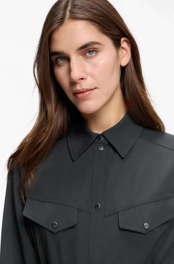 Shirt dress in sandwashed fabric Shirt dress in sandwashed fabric