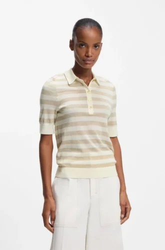 Short-sleeved sweater in merino wool with polo collar