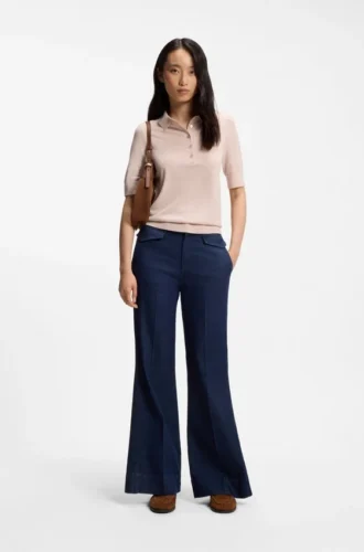 Short-sleeved sweater in merino wool with polo collar