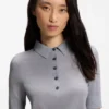 Short-sleeved sweater in merino wool with polo collar