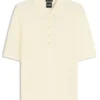 Short-sleeved sweater in merino wool with polo collar