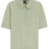 Short-sleeved sweater in merino wool with polo collar