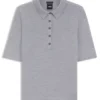 Short-sleeved sweater in merino wool with polo collar