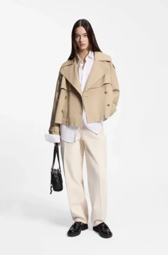 Short trench jacket in cotton and linen