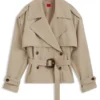 Short trench jacket in cotton and linen