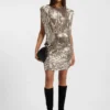 Shoulder-pad dress with sequins
