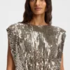 Shoulder-pad dress with sequins