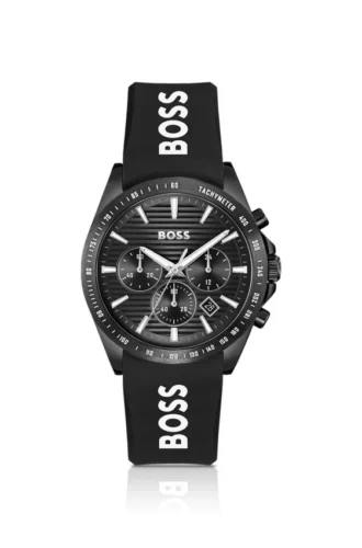 Silicone-strap watch with black dial