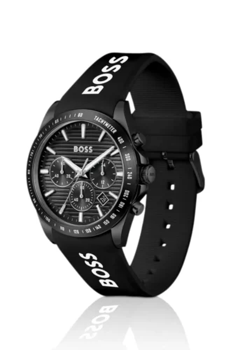 Silicone-strap watch with black dial
