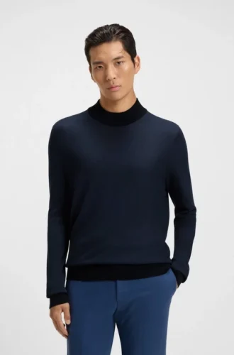 Silk-piqué sweater with mock neck