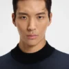Silk-piqué sweater with mock neck