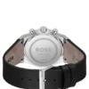 Silver-tone chronograph watch with black leather strap