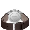 Silver-tone chronograph watch with brown leather strap