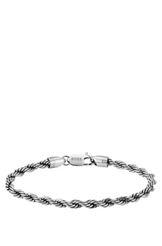 Silver-tone cuff with rope-style chain