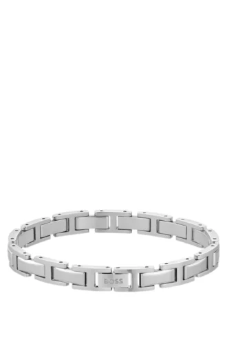 Silver-tone H-link cuff with logo clasp