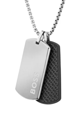 Silver-tone necklace with double-tag pendant