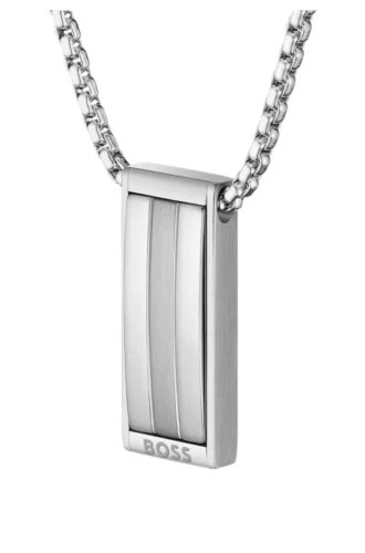 Silver-tone necklace with stripe-effect pendant