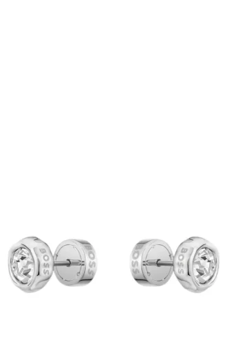 Silver-tone stud earrings with crystal core