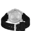 Silver-tone watch with silicone logo strap