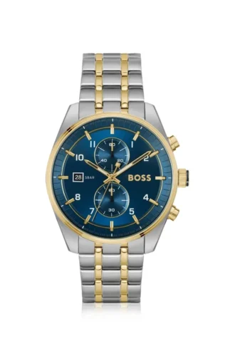 SKYTRAVELLER Two-tone chronograph watch with blue dial