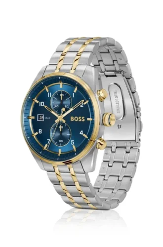 SKYTRAVELLER Two-tone chronograph watch with blue dial