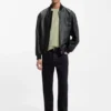 Sleeve-pocket bomber jacket in leather