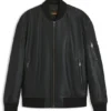 Sleeve-pocket bomber jacket in leather