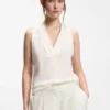 Sleeveless blouse in sandwashed silk with V neckline