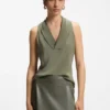 Sleeveless blouse in sandwashed silk with V neckline
