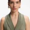 Sleeveless blouse in sandwashed silk with V neckline