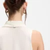Sleeveless blouse in sandwashed silk with V neckline