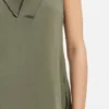 Sleeveless blouse in sandwashed silk with V neckline