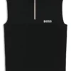Sleeveless cotton-blend sweater with zip neck