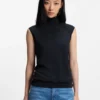 Sleeveless mock-neck sweater in merino wool