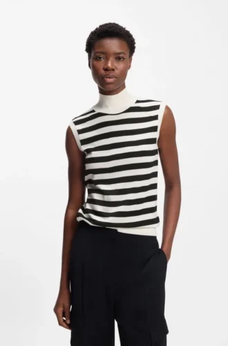 Sleeveless mock-neck sweater in merino wool