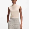 Sleeveless mock-neck sweater in merino wool