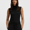 Sleeveless mock-neck sweater in merino wool